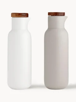 Clearance Aceitera y vinagrera de porcelana y madera de acacia Essentials, 2 uds. Aceiteras Y Vinagreras|Aceiteras Y Vinagreras