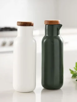 Aceiteras Y Vinagreras|Aceiteras Y Vinagreras>ladelle Aceitera y vinagrera de porcelana y madera Essentials, 2 uds. Blanco Off White y gris antracita brillante