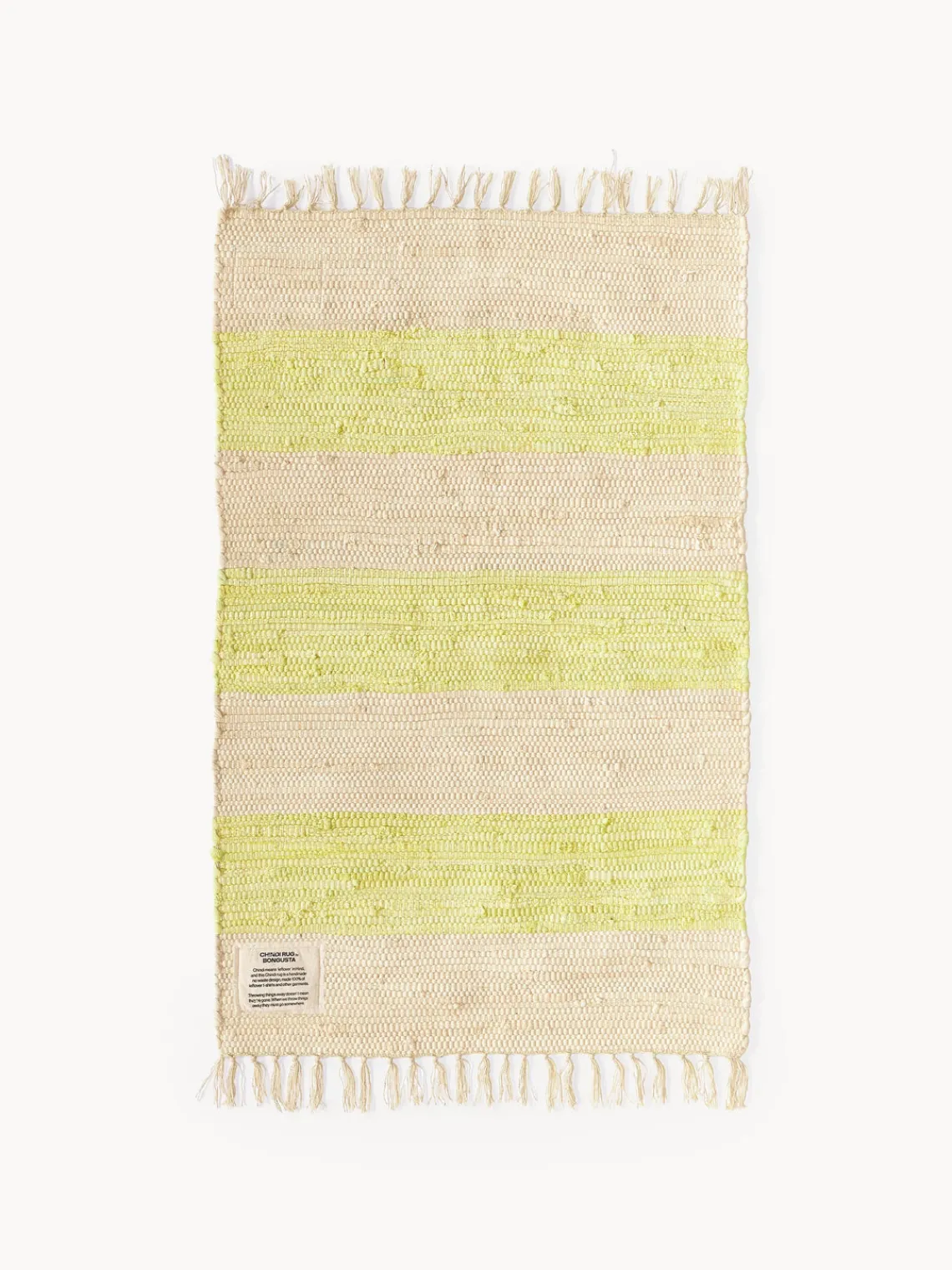 Rectangular|Alfombras Rectangulares>Bongusta Alfombra artesanal con flecos Chindi Amarillo claro, beige claro