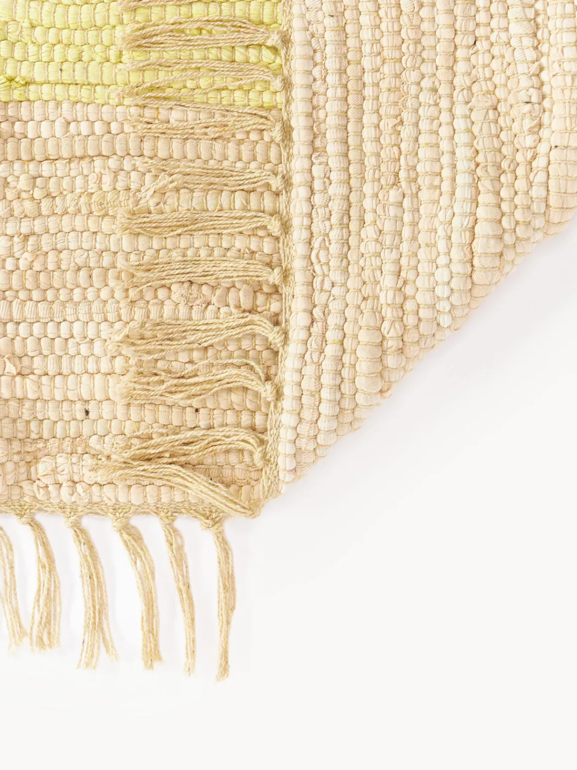 Rectangular|Alfombras Rectangulares>Bongusta Alfombra artesanal con flecos Chindi Amarillo claro, beige claro