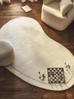 Alfombras Rectangulares|Alfombras>Westwing Collection Alfombra artesanal de lana en forma orgánica Kadey Blanco crema