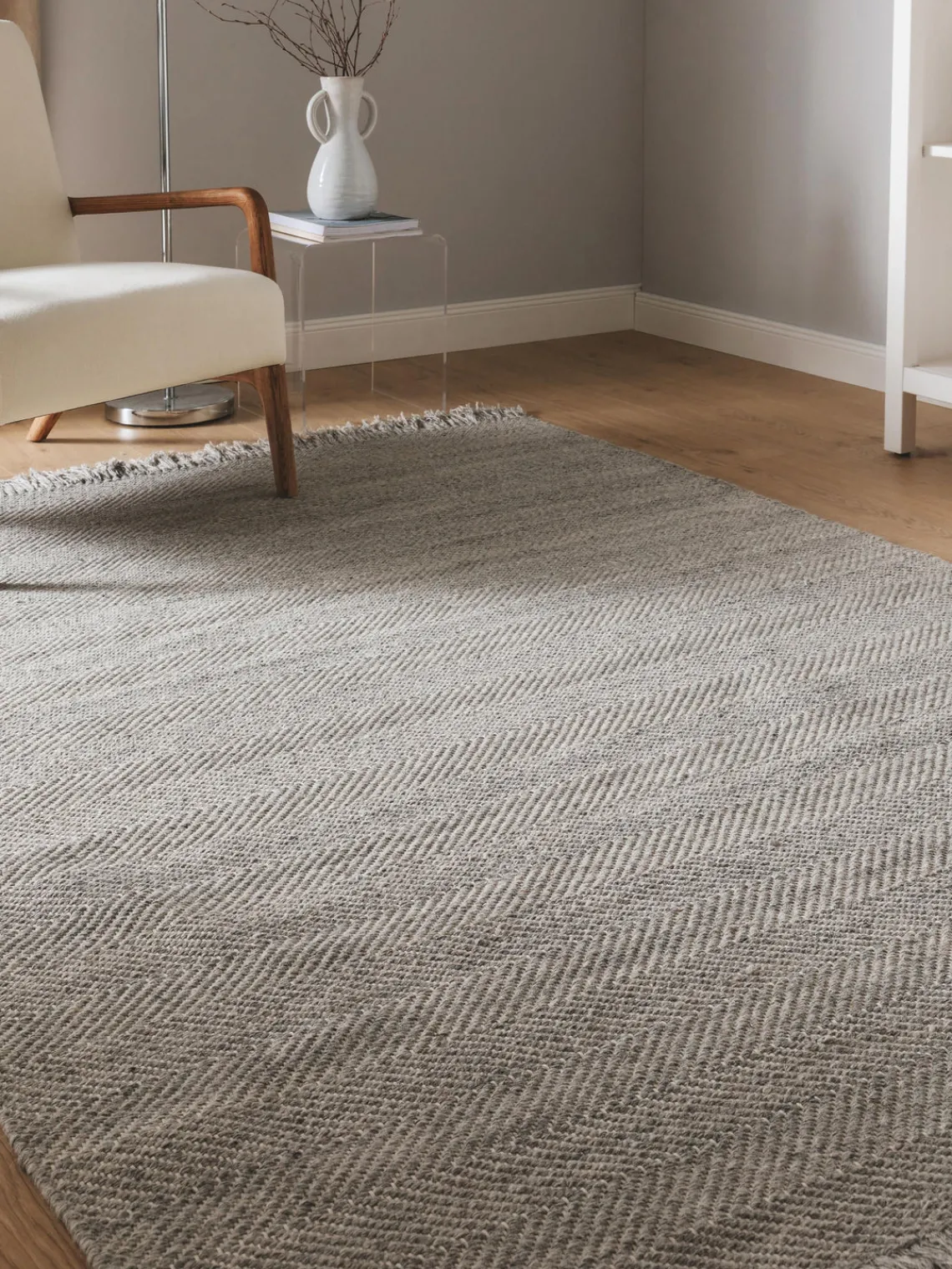 Rectangular|Alfombras Rectangulares>benuta Alfombra artesanal de lana con flecos Lars Greige