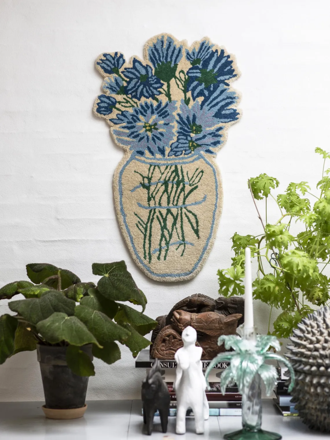 Objetos Decorativos De Pared|Decoración De Pared>Bongusta Alfombra artesanal de lana Blue Daisy