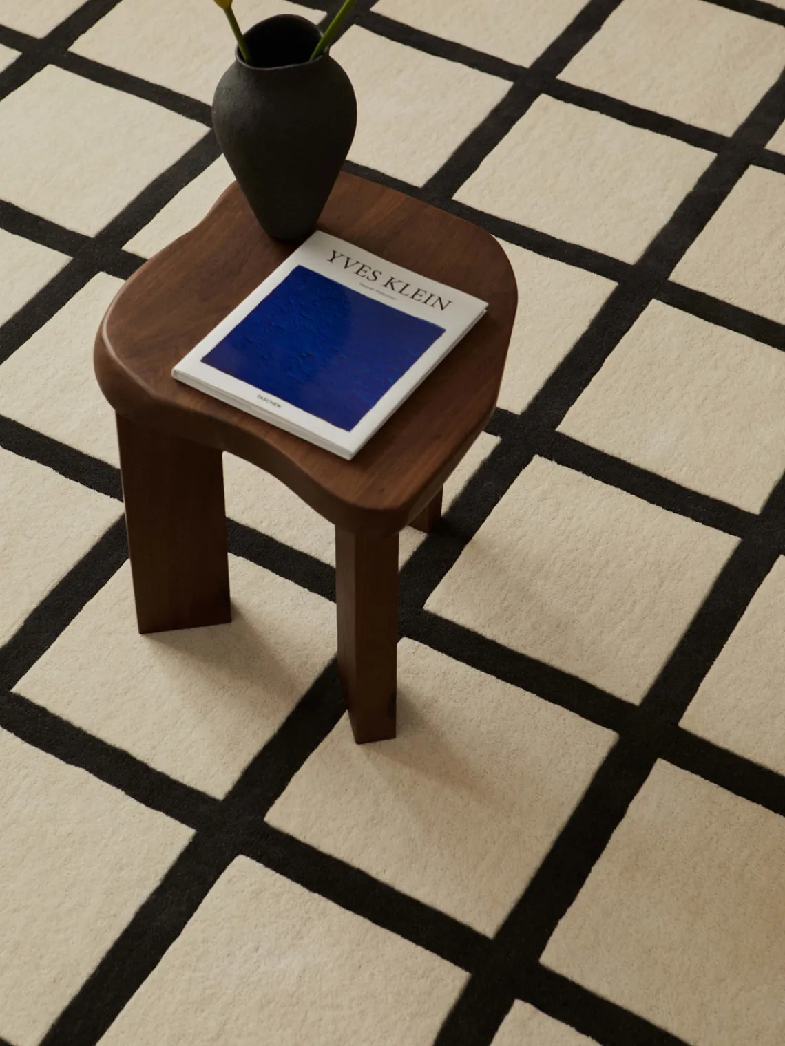 Rectangular|Alfombras Rectangulares>Layered Alfombra artesanal de lana de pelo corto Avenue Checked Blanco Off White, gris antracita