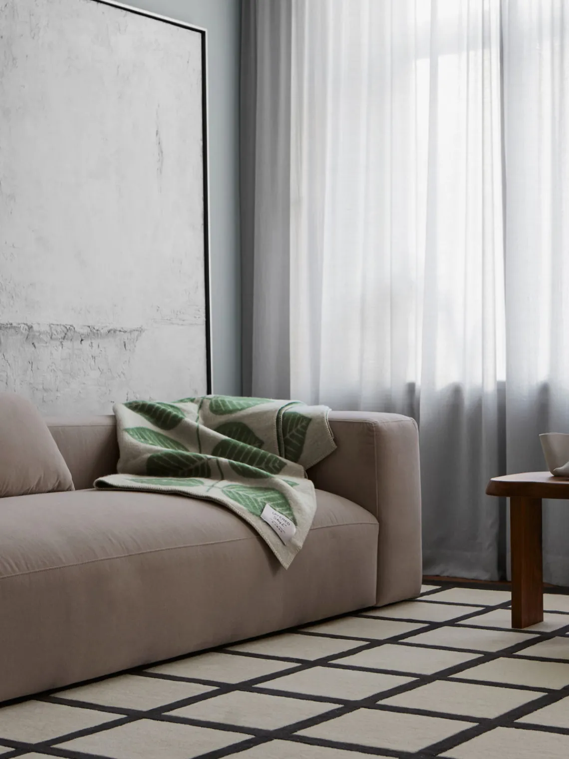 Rectangular|Alfombras Rectangulares>Layered Alfombra artesanal de lana de pelo corto Avenue Checked Blanco Off White, gris antracita