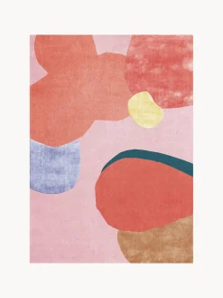 Rectangular|Alfombras Rectangulares>Layered Alfombra artesanal de lana de pelo largo Secret Garden Tonos rosas, azules, rojos y beige