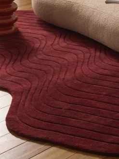 Alfombras Rectangulares|Alfombras>Westwing Collection Alfombra artesanal de lana con forma orgánica Aliza Rojo vino