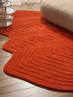 Alfombras Rectangulares|Alfombras>Westwing Collection Alfombra artesanal de lana con forma orgánica Aliza Naranja oscuro