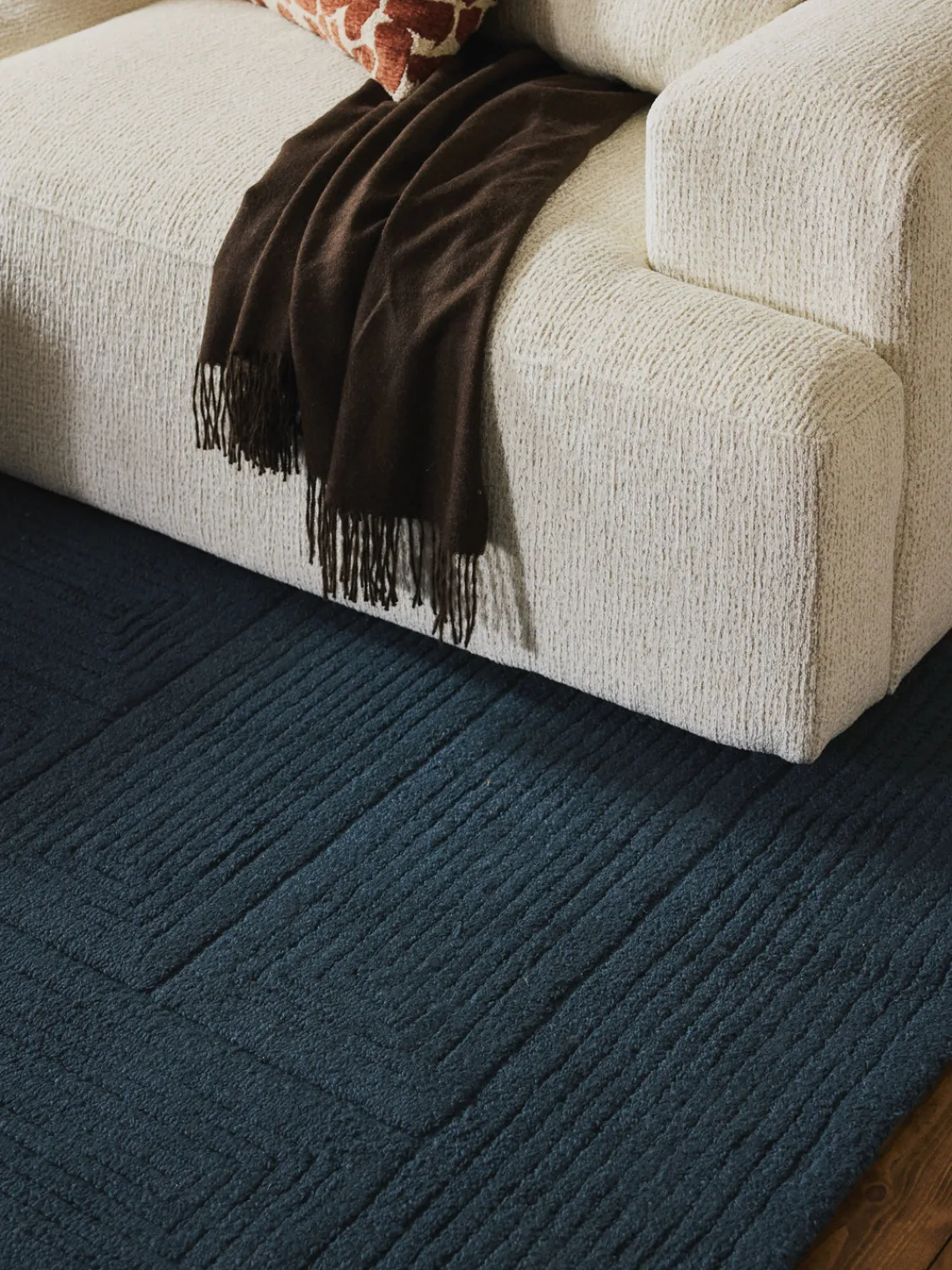 Rectangular|Alfombras Rectangulares>Westwing Collection Alfombra artesanal de lana con estampado geométrico Alexia Azul petróleo