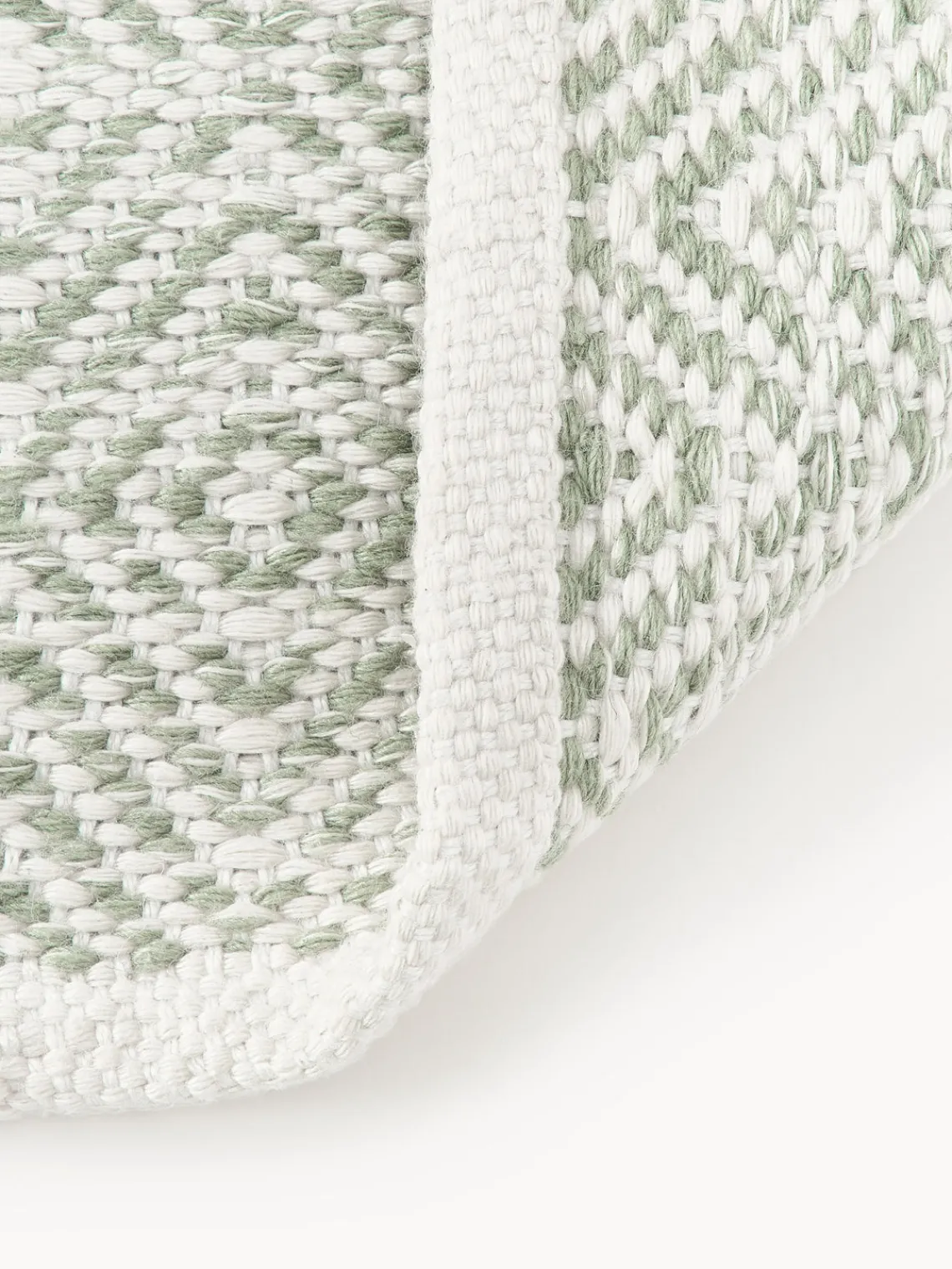 Alfombras De Exterior|Alfombras De Exterior>Westwing Collection Alfombra artesanal exterior con estampado de rombos vintage Rika Verde salvia, blanco Off White