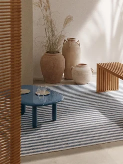 Alfombras De Exterior|Alfombras De Exterior>Westwing Collection Alfombra artesanal para interior y exterior Lyla Blanco, azul oscuro