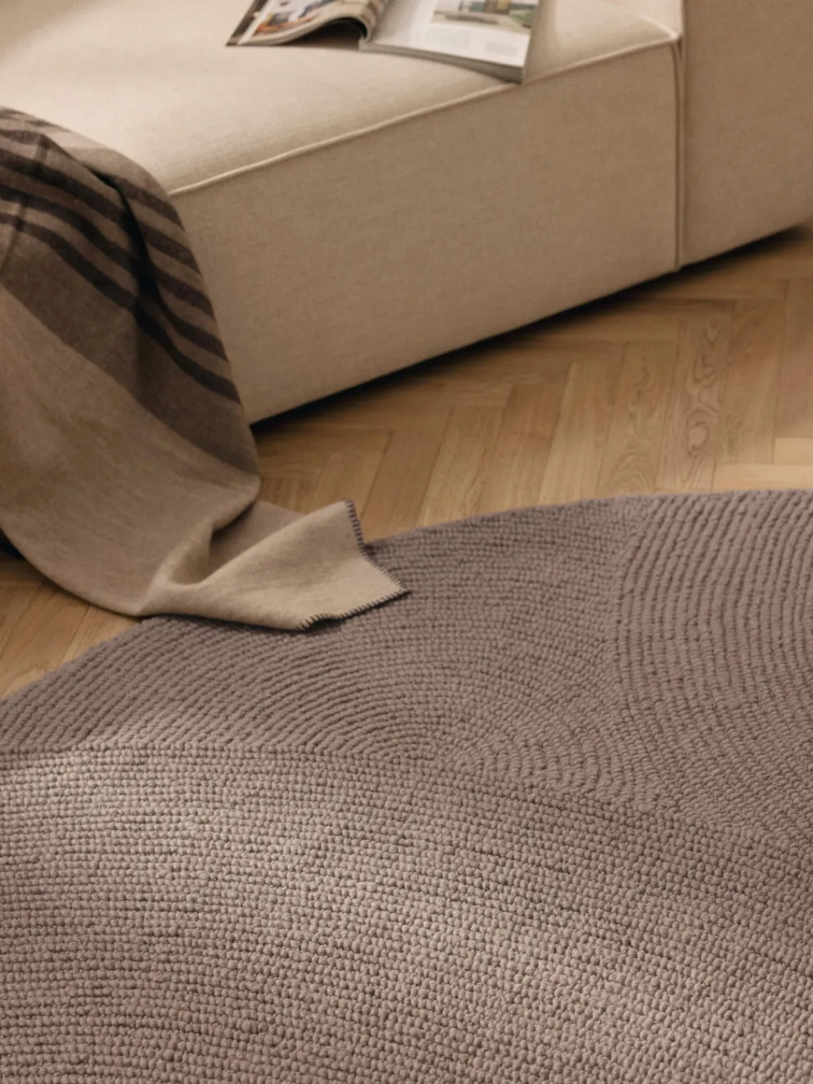 Redonda|Alfombras Rectangulares>Westwing Collection Alfombra artesanal redonda de lana Eleni Taupe