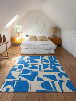 Rectangular|Alfombras Rectangulares>Louis de Poortere Alfombra con estampado gráfico Campanula Azul, blanco crema