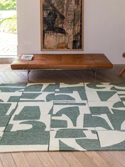 Rectangular|Alfombras Rectangulares>Louis de Poortere Alfombra con estampado gráfico Campanula Verde oscuro, blanco crema