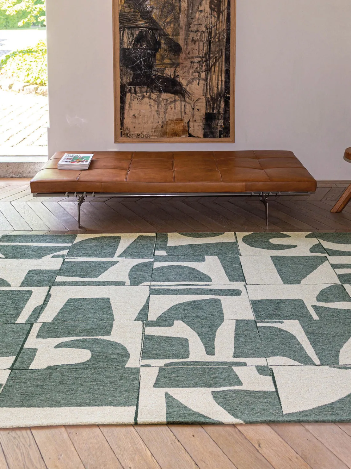 Rectangular|Alfombras Rectangulares>Louis de Poortere Alfombra con estampado gráfico Campanula Verde oscuro, blanco crema