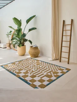 Rectangular|Alfombras Rectangulares>Louis de Poortere Alfombra con estampado gráfico Honey Ocre, Off White, azul