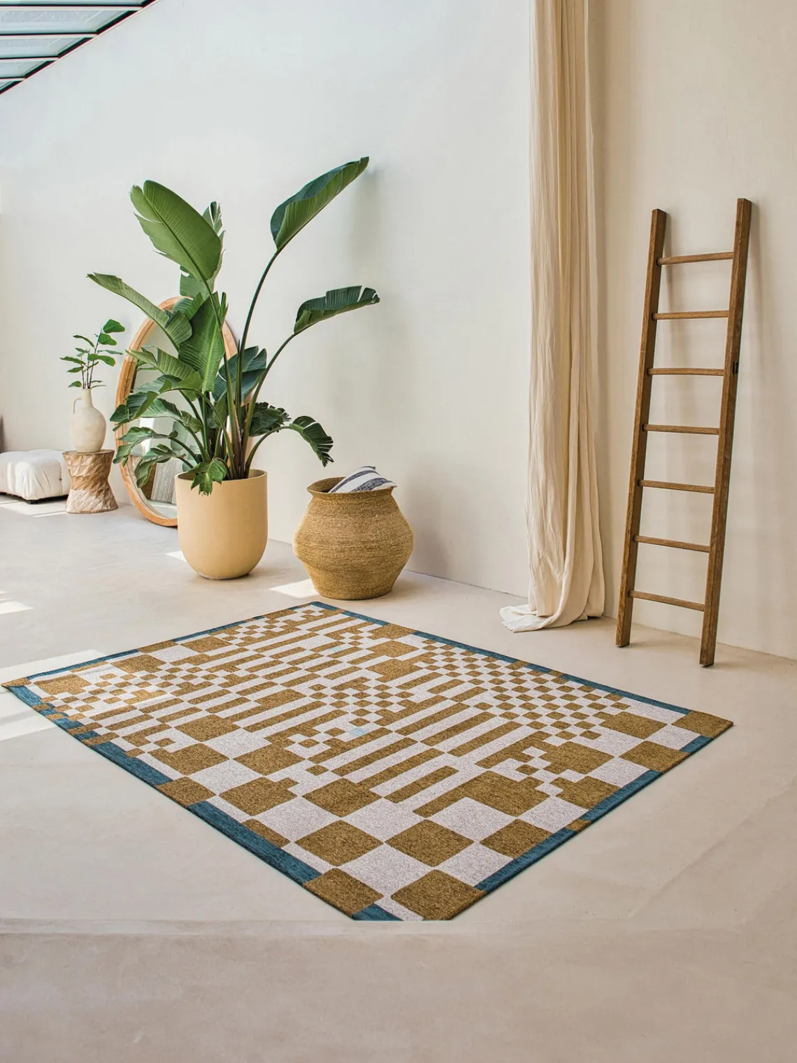 Rectangular|Alfombras Rectangulares>Louis de Poortere Alfombra con estampado gráfico Honey Ocre, Off White, azul