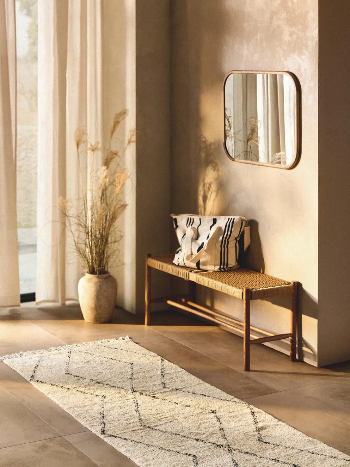 New Alfombra corredor artesanal de algodón con diseño de rombos y flecos Bina Alfombras De Pasillo|Alfombras De Pasillo