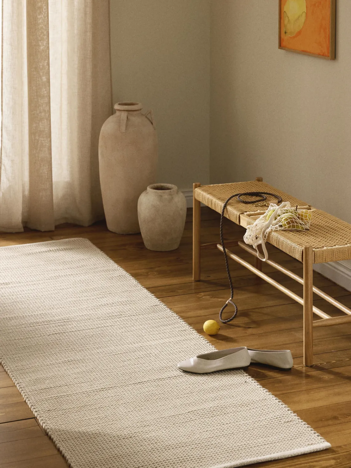 Alfombras De Pasillo|Alfombras De Pasillo>Westwing Collection Alfombra corredor artesanal de lana Amaro Beige, blanco crema