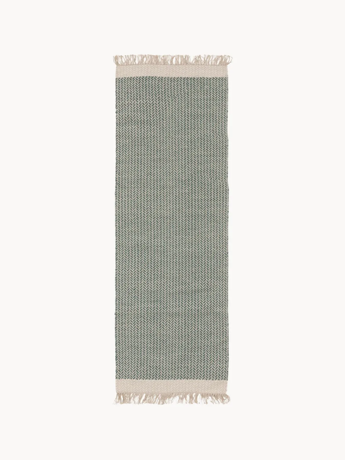 Alfombras De Pasillo|Alfombras De Pasillo>benuta Alfombra corredor artesanal de lana con flecos Kim Verde salvia, beige claro