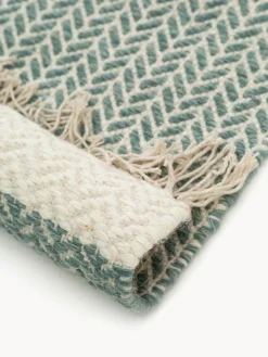 Alfombras De Pasillo|Alfombras De Pasillo></noscript>benuta Alfombra corredor artesanal de lana con flecos Kim Verde salvia, beige claro