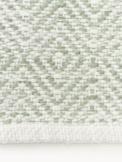 Alfombras De Exterior|Alfombras De Exterior>Westwing Collection Alfombra corredor artesanal para exterior con estampado vintage Rika Verde salvia, Off White