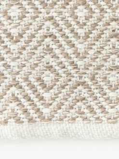 Alfombras De Exterior|Alfombras De Exterior>Westwing Collection Alfombra corredor artesanal exterior con estampado de rombos vintage Rika Beige, blanco Off White