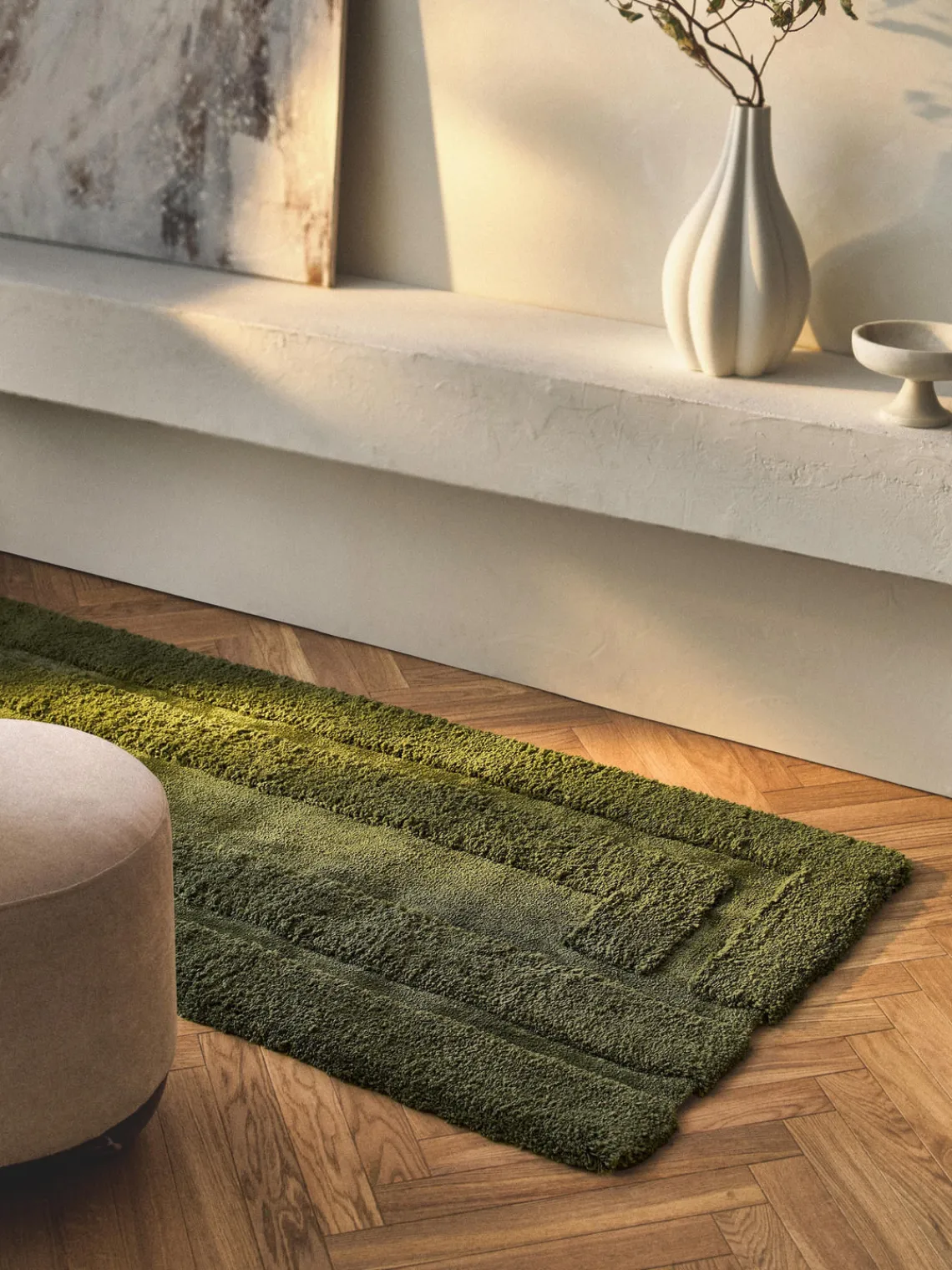 Alfombras De Pasillo|Alfombras De Pasillo>Westwing Collection Alfombra corredor de pelo largo texturizada Genève Verde oscuro
