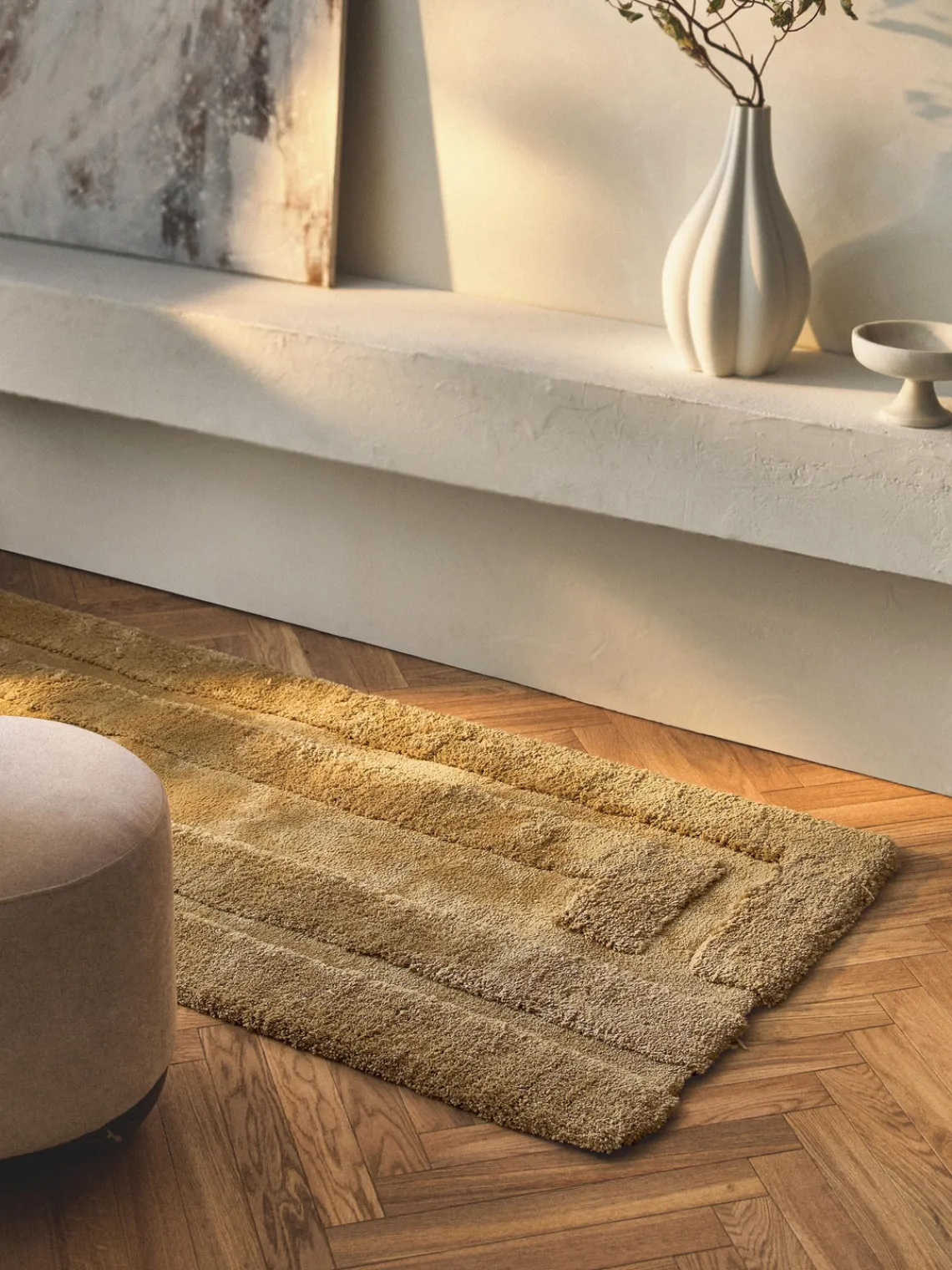 Alfombras De Pasillo|Alfombras De Pasillo>Westwing Collection Alfombra corredor de pelo largo texturizada Genève Ocre