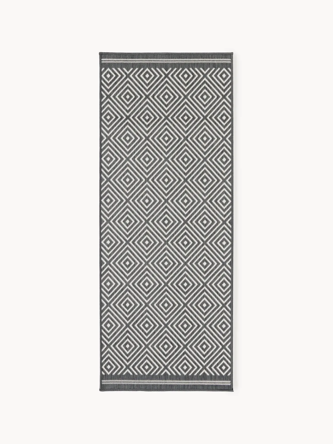 Alfombras De Exterior|Alfombras De Exterior>Westwing Collection Alfombra corredor exterior reversible en rombos Reddy Gris oscuro, blanco Off White
