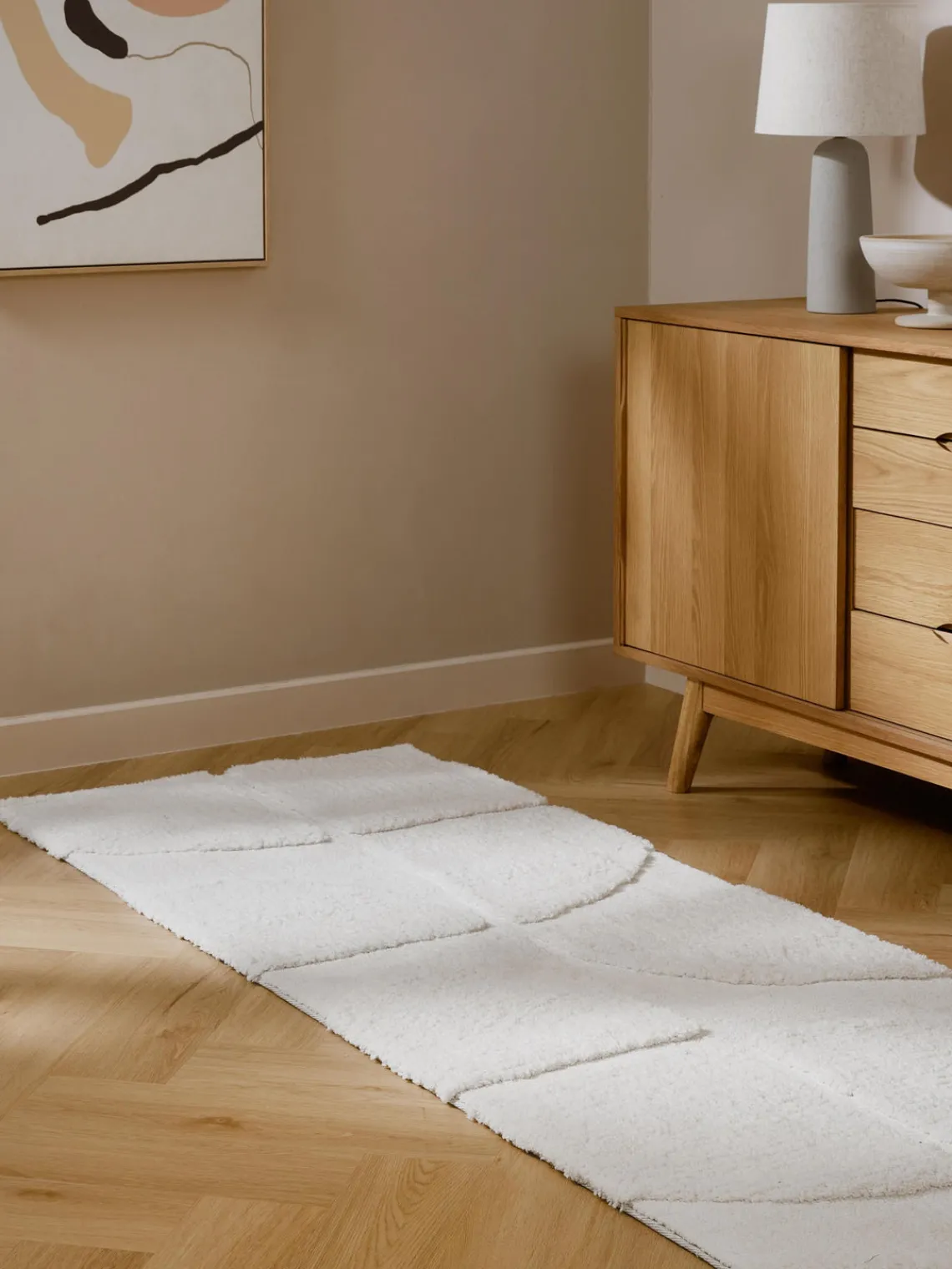 Alfombras De Pasillo|Alfombras De Pasillo>Westwing Collection Alfombra corredor texturizada de pelo largo Jade Blanco crema