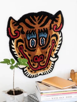 Alfombra de lana artesanal Tiger Face Objetos Decorativos De Pared|Jarrones