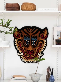 Alfombra de lana artesanal Tiger Face Objetos Decorativos De Pared|Jarrones