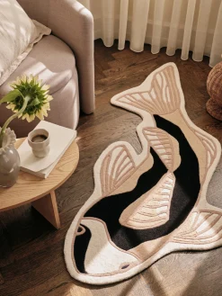 Alfombras Rectangulares|Alfombras>Broste Copenhagen Alfombra de lana de forma orgánica Koi Negro, beige claro, blanco crema