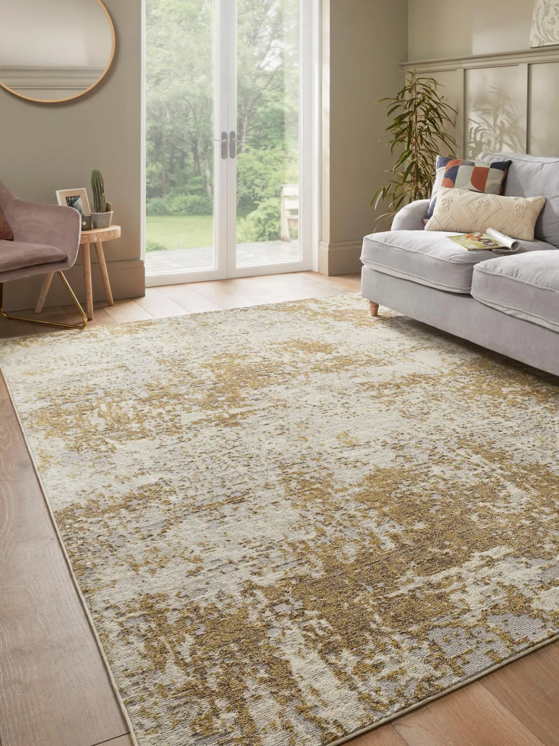 Rectangular|Alfombras Rectangulares>Rama Carpets Alfombra de pelo corto con motivos abstractos Rossa Beige claro, gris, marrón claro