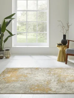 Rectangular|Alfombras Rectangulares>Rama Carpets Alfombra de pelo corto con motivos abstractos Rossa Beige claro, gris, dorado