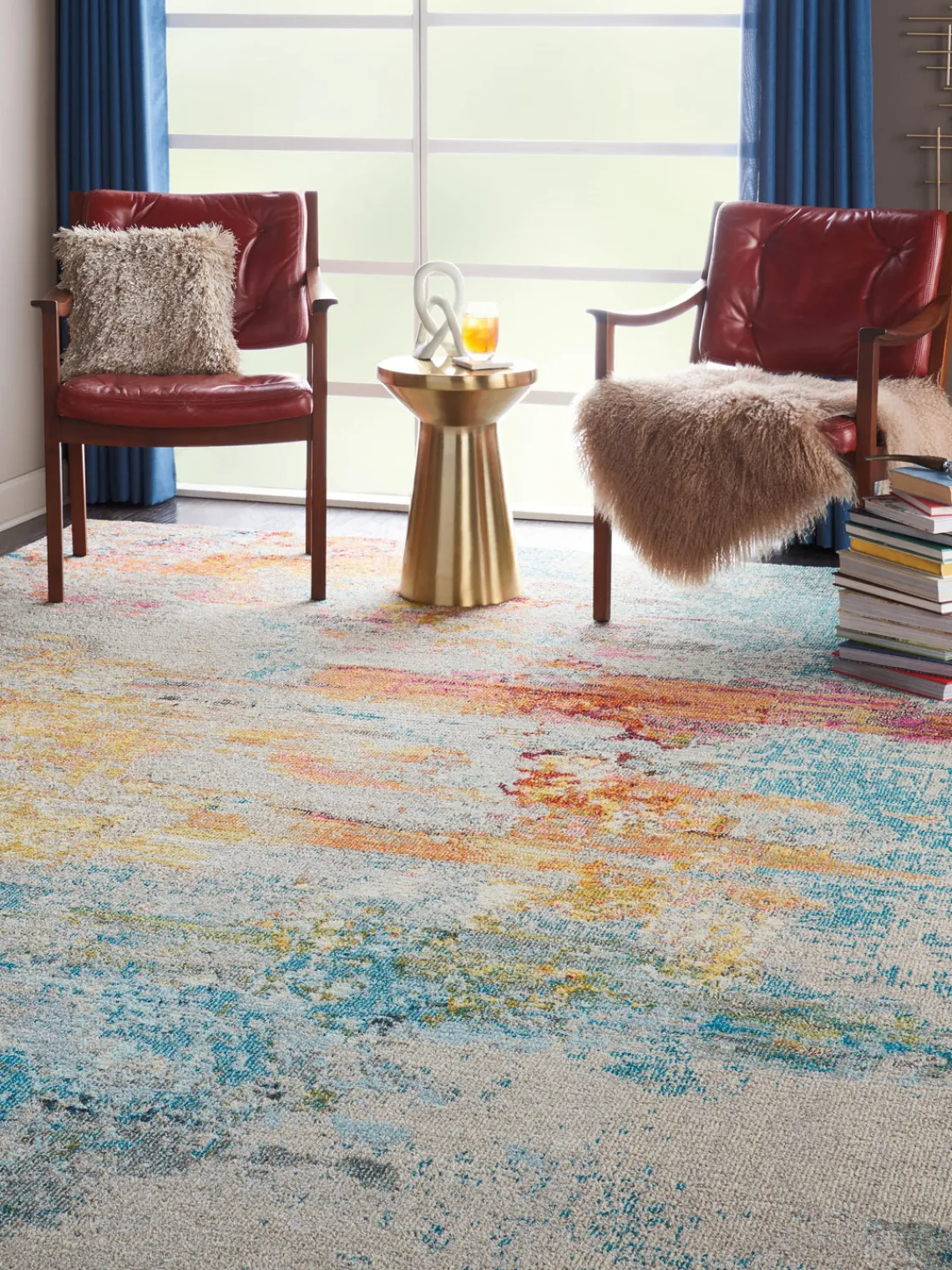 Rectangular|Alfombras Rectangulares>Nourison Alfombra de pelo corto de diseño Celestial Beige claro, multicolor