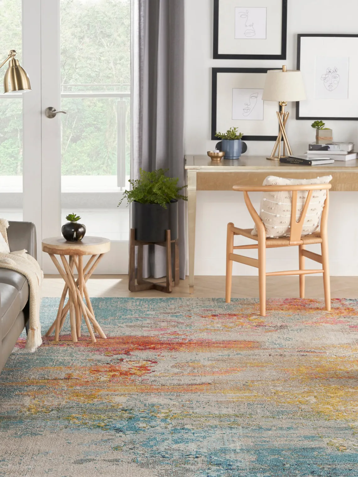 Rectangular|Alfombras Rectangulares>Nourison Alfombra de pelo corto de diseño Celestial Beige claro, multicolor