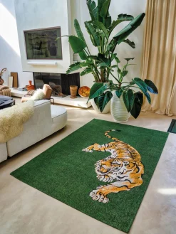 Rectangular|Alfombras Rectangulares>Louis de Poortere Alfombra de pelo corto Pop Verde oscuro, marrón claro, negro, blanco