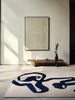 Rectangular|Alfombras Rectangulares>Louis de Poortere Alfombra de pelo corto Ribbon Azul oscuro, blanco Off White