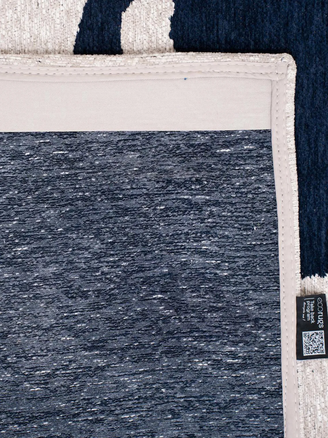 Rectangular|Alfombras Rectangulares>Louis de Poortere Alfombra de pelo corto Ribbon Azul oscuro, blanco Off White