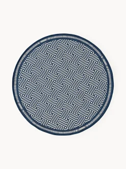 Alfombras De Exterior|Alfombras De Exterior>Westwing Collection Alfombra exterior reversible redonda en rombos Reddy Azul oscuro, blanco Off White