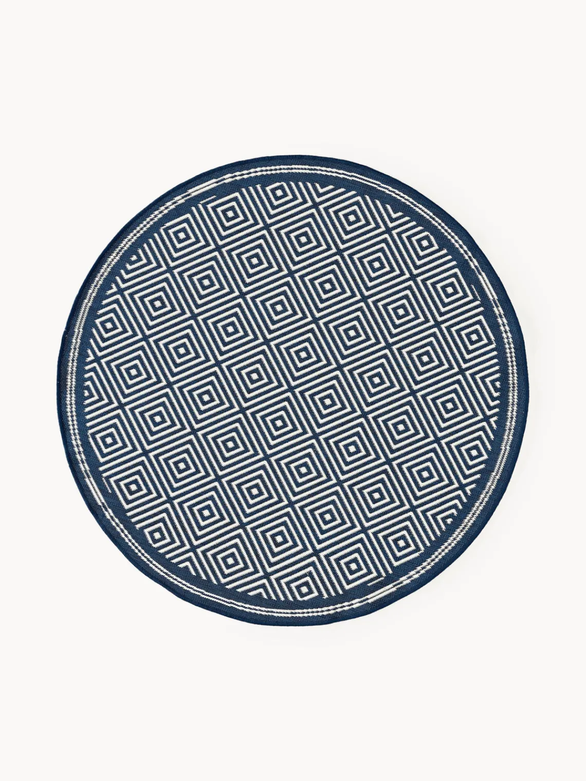 Alfombras De Exterior|Alfombras De Exterior>Westwing Collection Alfombra exterior reversible redonda en rombos Reddy Azul oscuro, blanco Off White