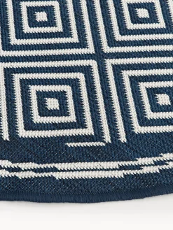 Alfombras De Exterior|Alfombras De Exterior>Westwing Collection Alfombra exterior reversible redonda en rombos Reddy Azul oscuro, blanco Off White