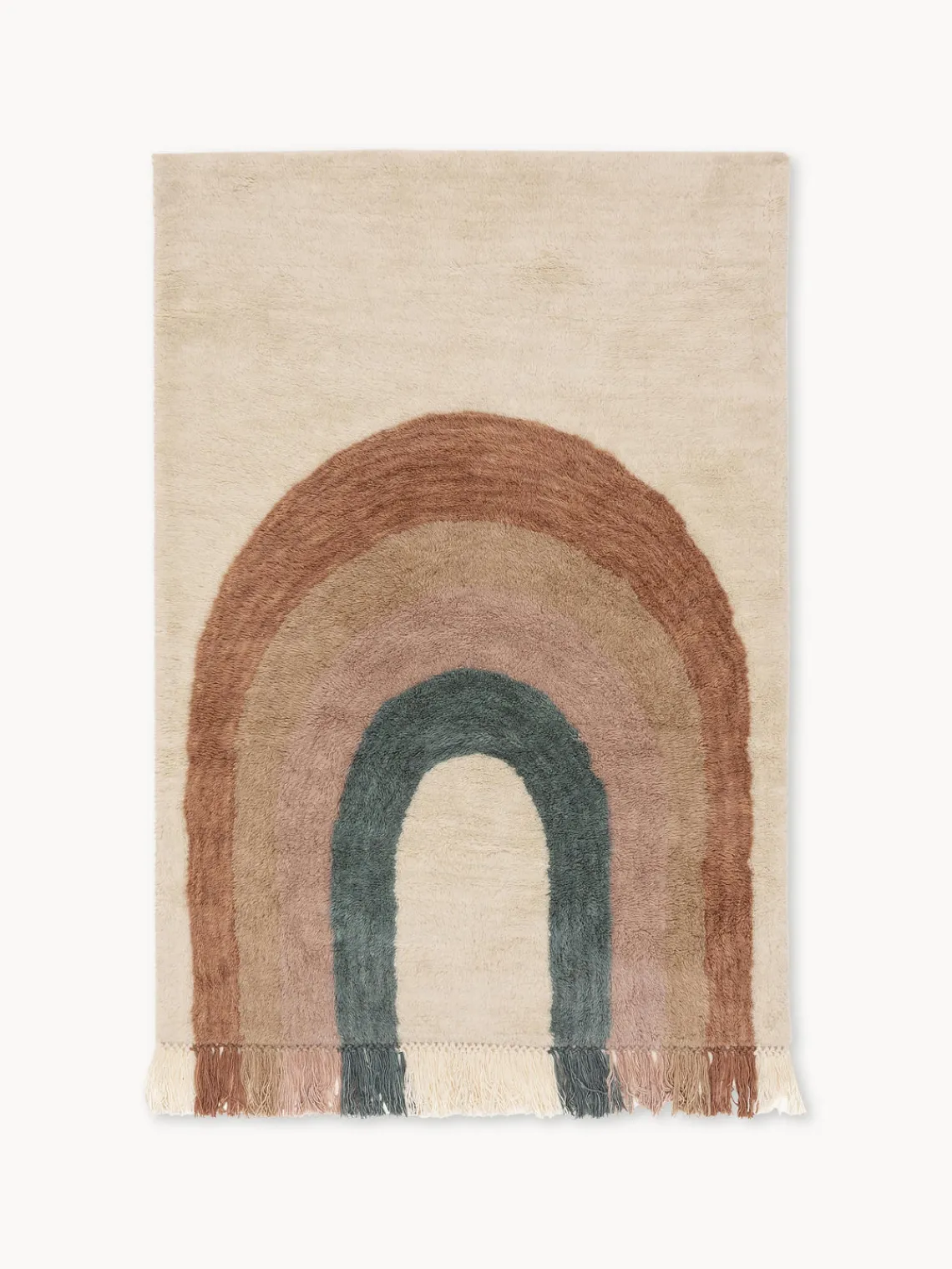 Alfombra infantil artesanal de lana con flecos Rainbow Niños Decoración Infantil|Alfombras Infantiles