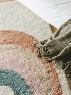 Alfombra infantil artesanal de lana con flecos Rainbow Niños Decoración Infantil|Alfombras Infantiles