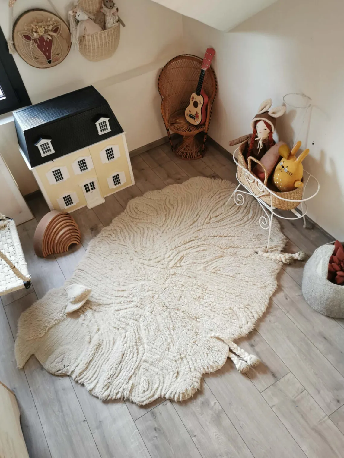 Alfombra infantil artesanal de lana en relieve Sheep, lavable Niños Decoración Infantil|Alfombras Infantiles