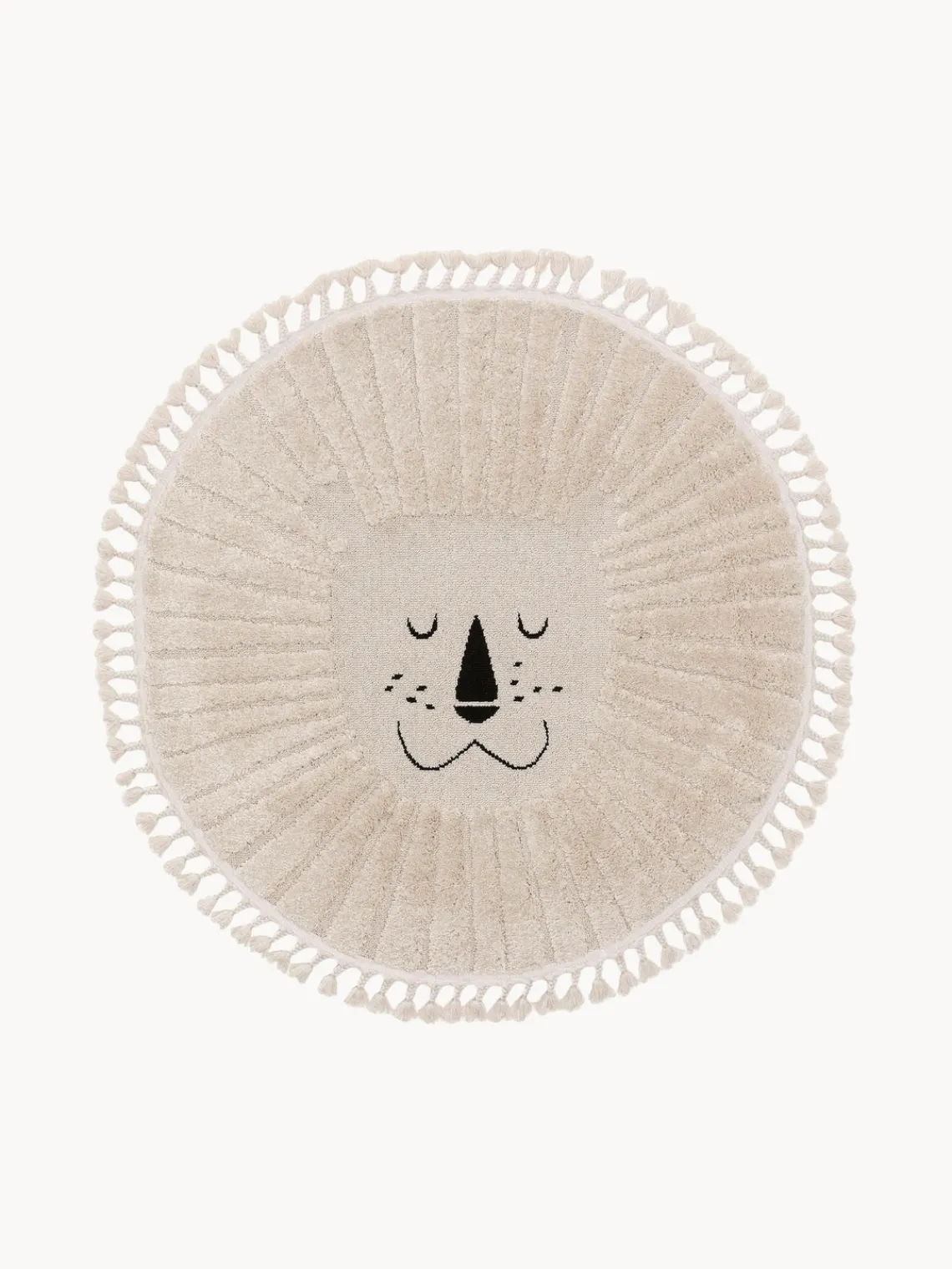 Decoración Infantil|Alfombras Infantiles>benuta Alfombra infantil redonda texturizada con borlas Momo Blanco Off White, beige claro, negroLas alfombras de pelo largo pueden parecer más claras o más oscuras dependiendo de la luz y la dirección en que se encuentren.