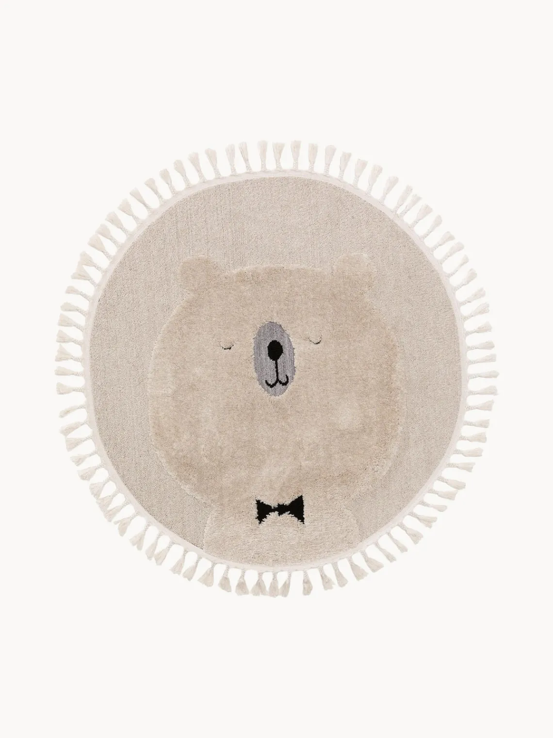 Decoración Infantil|Alfombras Infantiles>benuta Alfombra infantil redonda texturizada con borlas Momo Blanco Off White, beige claro, negroLas alfombras de pelo largo pueden parecer más claras o más oscuras dependiendo de la luz y la dirección en que se encuentren.