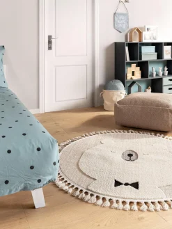 Decoración Infantil|Alfombras Infantiles>benuta Alfombra infantil redonda texturizada con borlas Momo Blanco Off White, beige claro, negroLas alfombras de pelo largo pueden parecer más claras o más oscuras dependiendo de la luz y la dirección en que se encuentren.